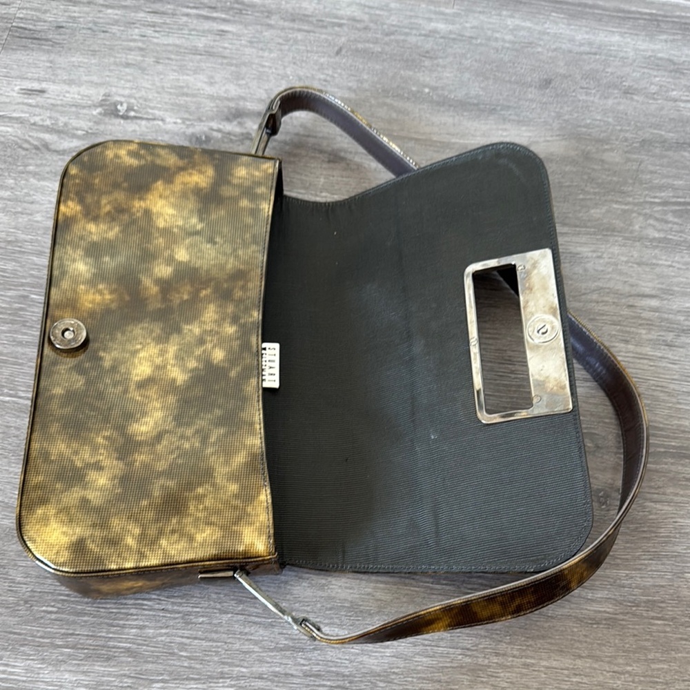 Stuart Weitzman 90s/Y2K Patent Brown and Gold Shoulder Bag - Picture 10 of 13
